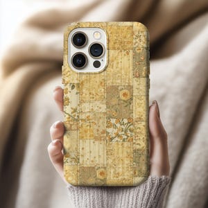 Patchwork Quilt  Phone Case | Farmhouse Yellow Tough Phone Case for Iphone 17 16 15 14 13 Samsung S25 S24 S23