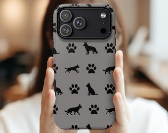 Schäferhund Pfotenabdruck Handyhülle | Robuste Handyhülle | K9 Silhouette Schutzhülle für iphone 17 16 15 14 Samsung S24 S25 S23