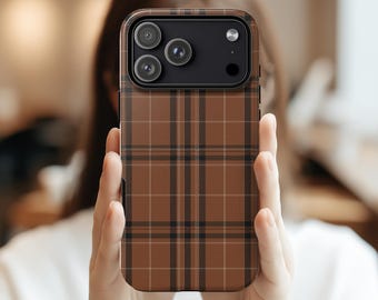 Brown Plaid Phone Case, Classic Plaid Phone Cover, Preppy Protective Cover for iPhone 17 16 15 14 13 Pro Max, Samsung S25 S24 S23