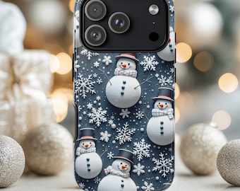 Sött snögubbeskal, vinterskal med 3D-effekt, julklapp, snögubbeskal till iPhone 17 16 15 14 13 12, Samsung S26 S25