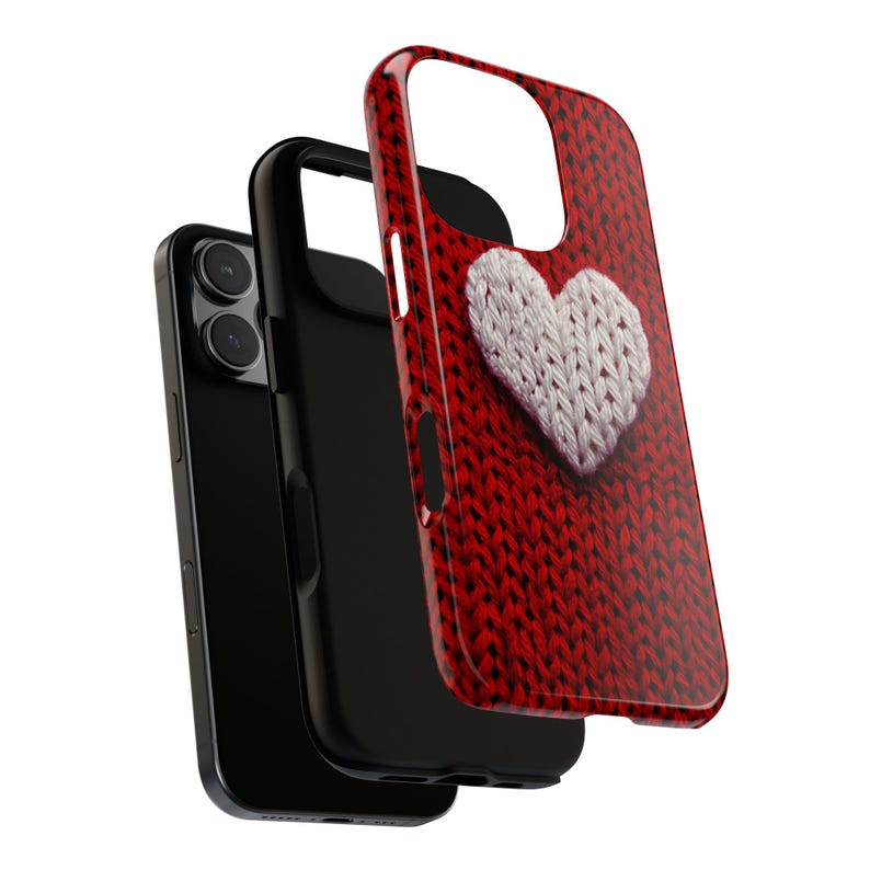 Stickat hjärtformat telefonskal i konstgarn, minimalistiskt hjärtformat fodral, Git for Her, dubbelskiktsfodral för iPhone 17 16 15 14 13 Pro Max bild 7