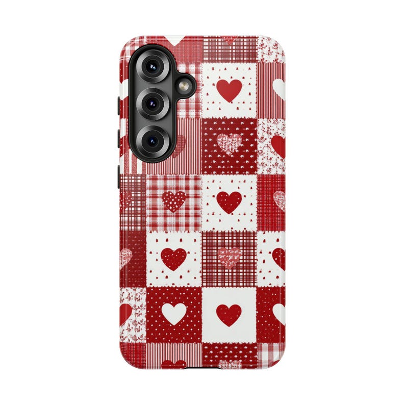 Red Patchwork Heart Phone Case, Vintage Farmhouse Aesthetic, Quilted Pattern, Cute Rustic Country Heart iPhone 17 16 15 14 13 image 14