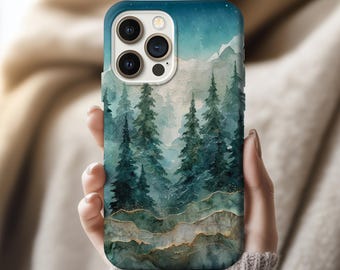 Akvarell vintertelefonskal med tallar, gåva för landskapsnaturälskare, skyddande skal för iPhone 17 16 15 14, konstnärligt Samsung-skal