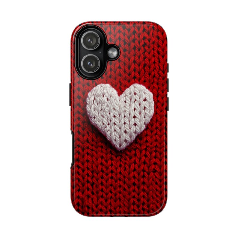 Stickat hjärtformat telefonskal i konstgarn, minimalistiskt hjärtformat fodral, Git for Her, dubbelskiktsfodral för iPhone 17 16 15 14 13 Pro Max bild 2