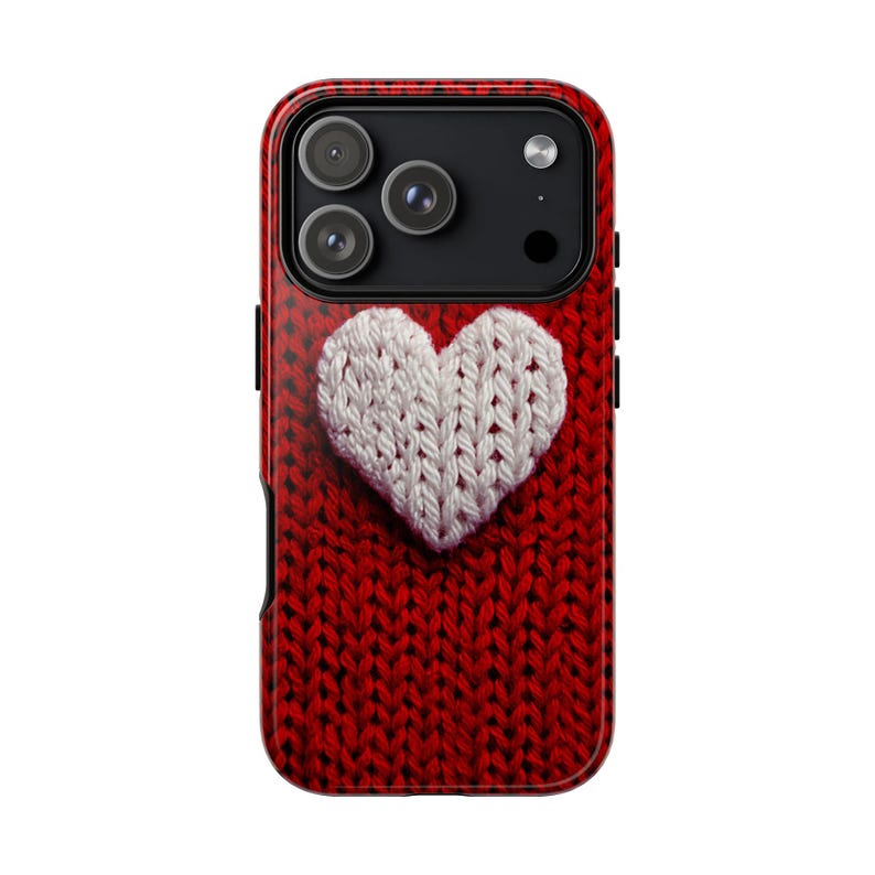 Stickat hjärtformat telefonskal i konstgarn, minimalistiskt hjärtformat fodral, Git for Her, dubbelskiktsfodral för iPhone 17 16 15 14 13 Pro Max bild 12