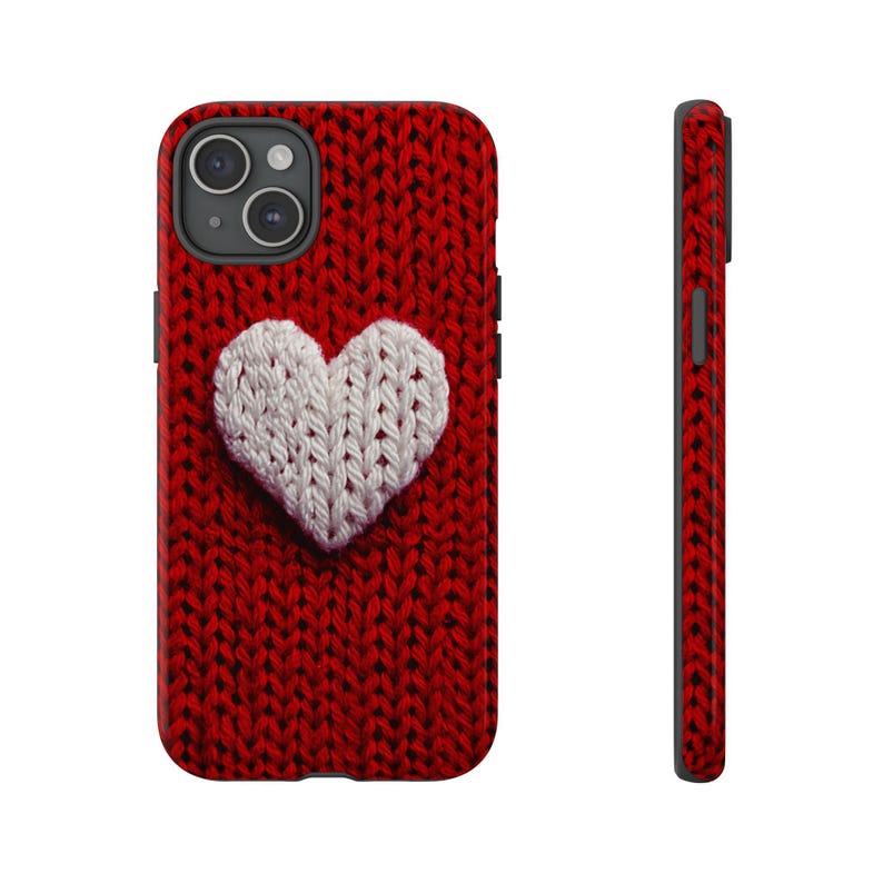 Stickat hjärtformat telefonskal i konstgarn, minimalistiskt hjärtformat fodral, Git for Her, dubbelskiktsfodral för iPhone 17 16 15 14 13 Pro Max bild 15