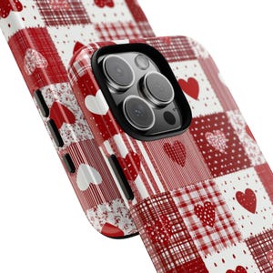 Red Patchwork Heart Phone Case, Vintage Farmhouse Aesthetic, Quilted Pattern, Cute Rustic Country Heart iPhone 17 16 15 14 13 image 2