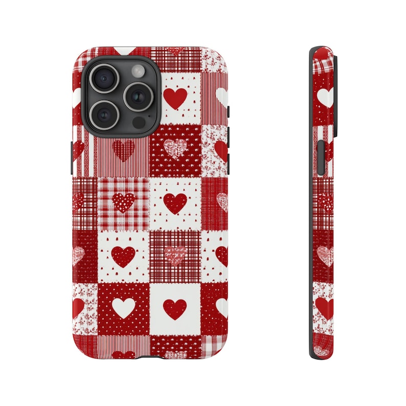 Red Patchwork Heart Phone Case, Vintage Farmhouse Aesthetic, Quilted Pattern, Cute Rustic Country Heart iPhone 17 16 15 14 13 image 10