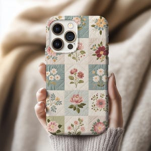 Floral Patchwork Quilt Phone Case for Her | Vintage Cottagecore Protective Cover iPhone 17 16 15 14 Samsung S25 S24 S 23 Pixel 8 9