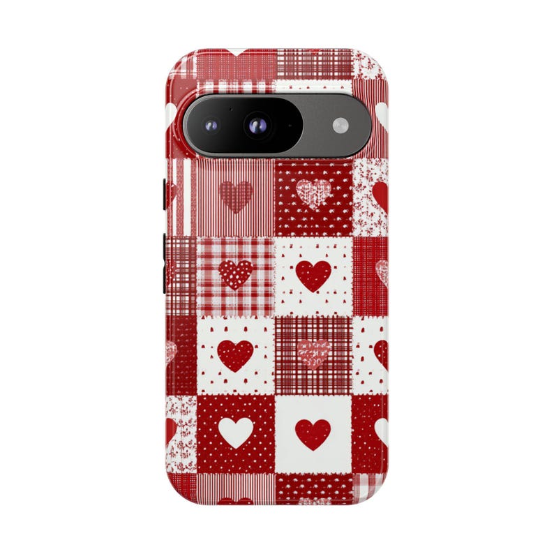 Red Patchwork Heart Phone Case, Vintage Farmhouse Aesthetic, Quilted Pattern, Cute Rustic Country Heart iPhone 17 16 15 14 13 image 11
