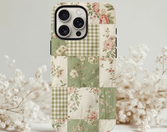 Cottagecore Gingham Patchwork Quilt Phone Case, Vintage Quilt Protective Cover for iPhone 17 16 15 14, Samsung Google iPhone Pro max Cases