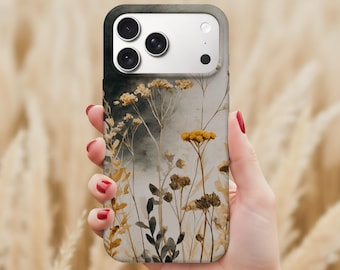 Funda para teléfono Boho Wildflower, funda protectora floral neutra para iPhone 17 16 15 14 13 Samsung Galaxy S26 S25 S24 S23 Google Pixel 8 9