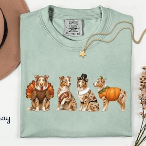 Röd Merle Australian Shepherd Thanksgiving-skjorta, skjorta i bekväma färger | Aussie Thanksgiving-grafiktröja, Aussie-mammaskjorta, Aussie-gåva