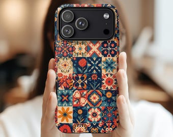 Floral Patchwork Aesthetic Phone Case, Vintage Quilt Boho Flower Pattern Protective Case, iPhone 17 16 15 14 13 Pro Max, Samsung S25 S24 S23