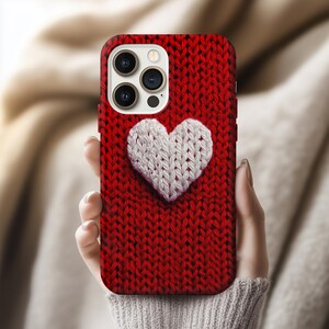 Stickat hjärtformat telefonskal i konstgarn, minimalistiskt hjärtformat fodral, Git for Her, dubbelskiktsfodral för iPhone 17 16 15 14 13 Pro Max bild 6