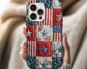 Patriotic Patchwork Quilt Phone Case | American Flag Protective Cover for iPhone 17 16 15 14, Samsung Google iPhone Pro max Cases