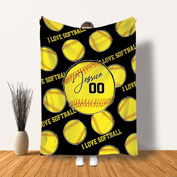 Custom Softball Ball Pattern Personalized Name & Number Fleece Etsy