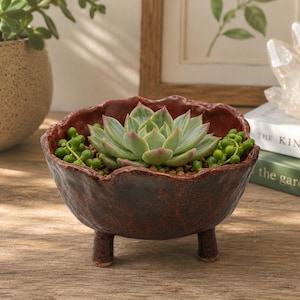Three Legged Succulent Planter, Handmade Ceramic Trinket Bowl, Rustic Pottery Vessel