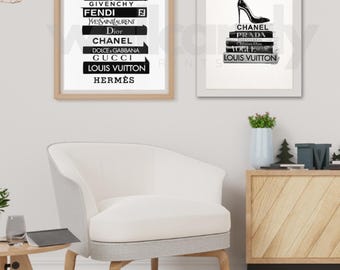 Luxury Fashion Book Stack Wall Art | Designer High Heel Print