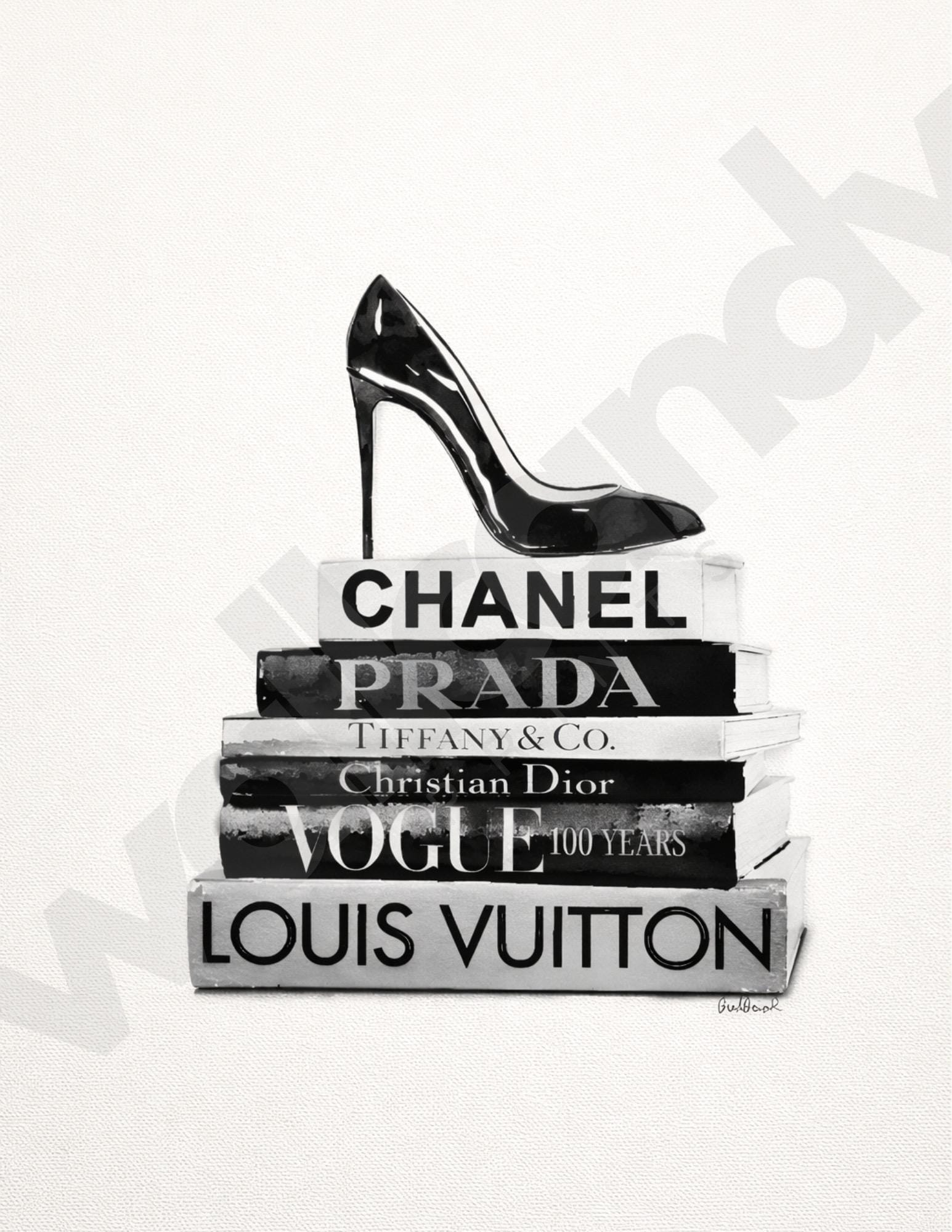 Luxury Fashion Book Stack Wall Art | Designer High Heel Print