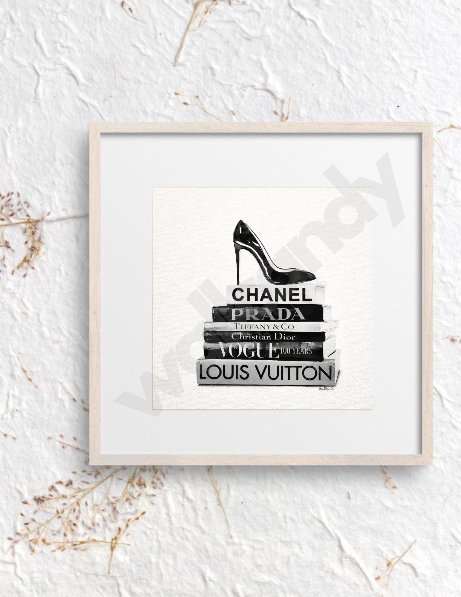 Luxury Fashion Book Stack Wall Art | Designer High Heel Print