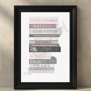 Designer Fashion Book Stack brands Print Wall Art home decor illustration (Digital Download)