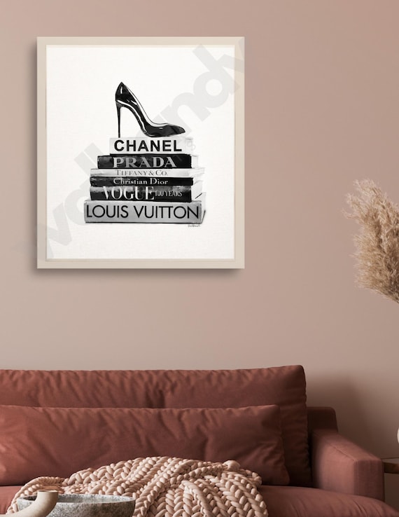 Luxury Fashion Book Stack Wall Art | Designer High Heel Print