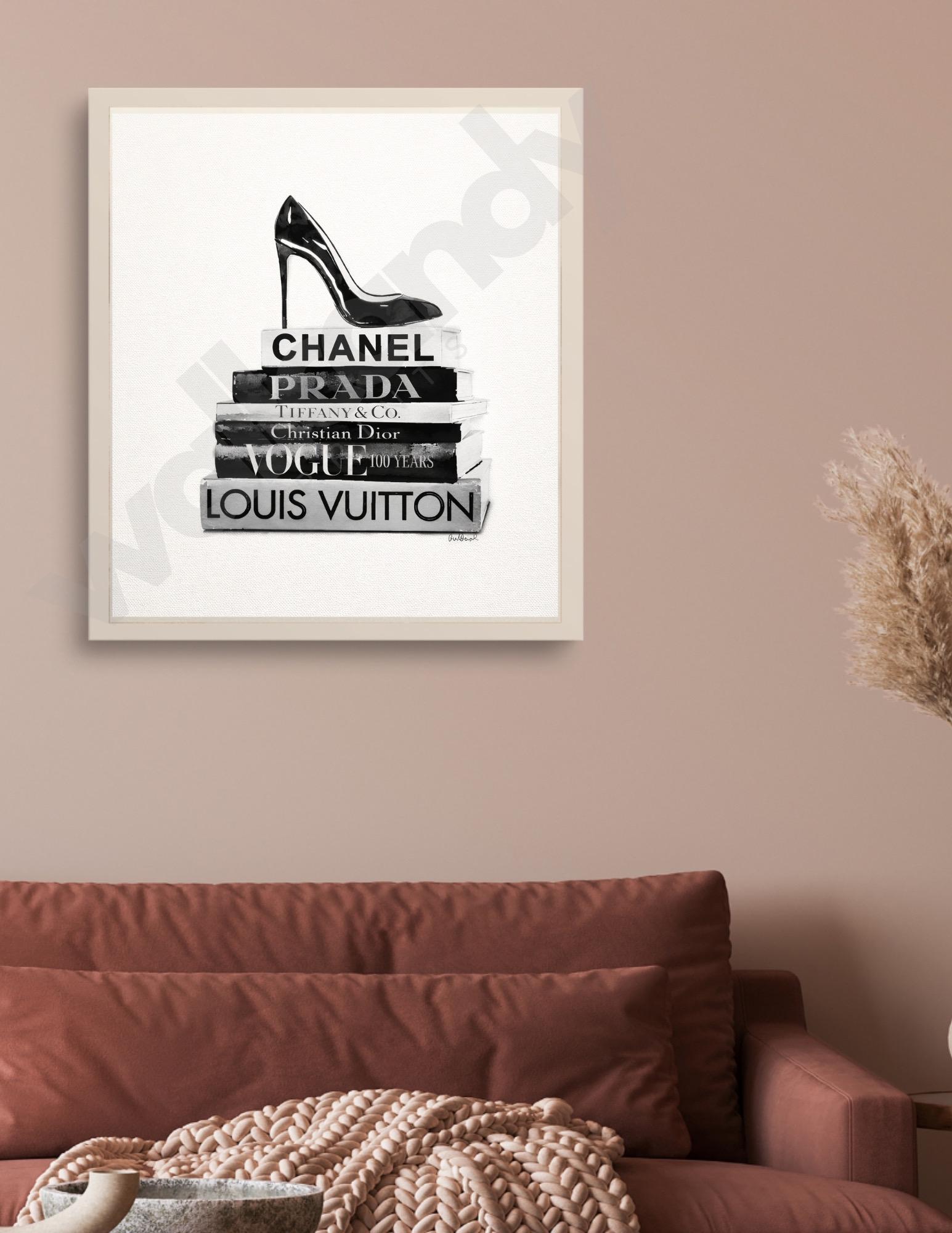 Luxury Fashion Book Stack Wall Art | Designer High Heel Print