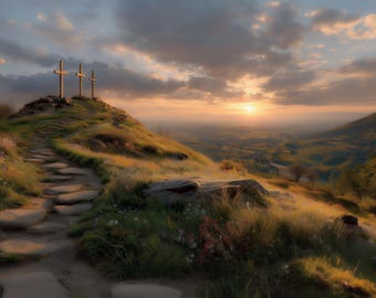 Three Crosses on Calvary | Christian Digital Wall Art Download | Easter Resurrection TV Art | Religious Faith-Based Home Decor