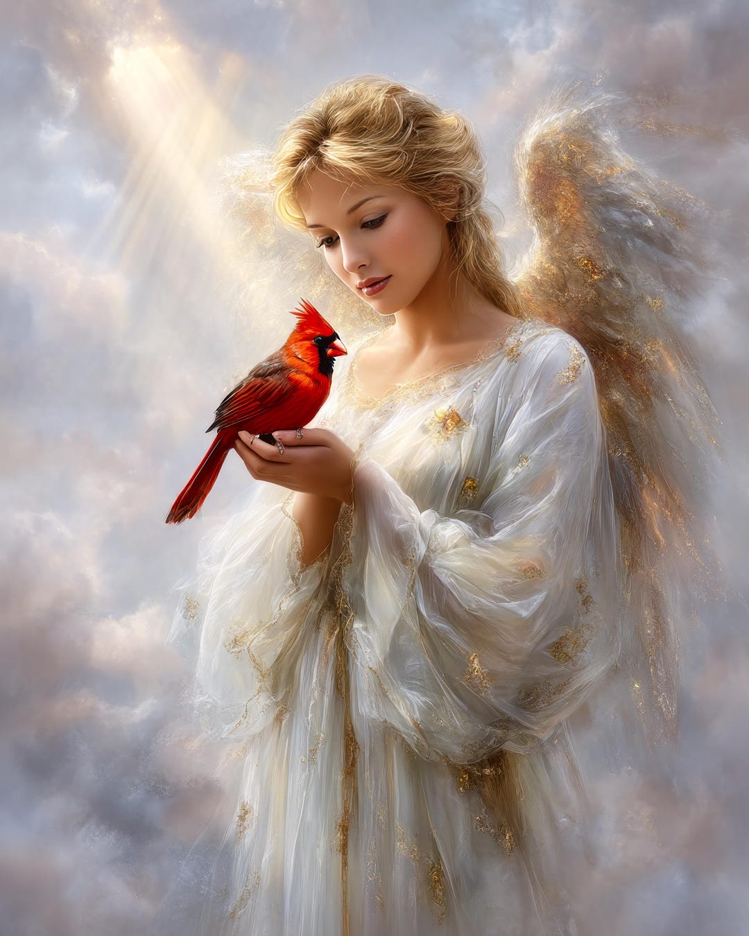 Angel With Cardinal Digital Art, Digital Download, Inspirational ...