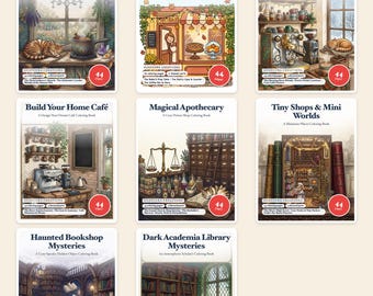 Mysiga platser målarbok: 8 böcker, 352 sidor med Witchy Kitchen, Dark Academia, kaféer och bokhandlar PDF av Guaycura Creations