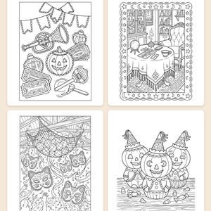 Libro para colorear de carnaval de Halloween vintage: PDF imprimible retro nostálgico de otoño para adolescentes y adultos, 44 páginas, descarga instantánea. imagen 2