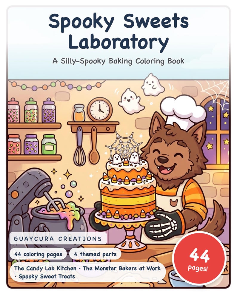 Spooky Sweets Laboratory Coloring Book — Silly Monster Baking Fun Printable PDF for Kids Ages 6-10, 44 Pages, Instant Download image 1