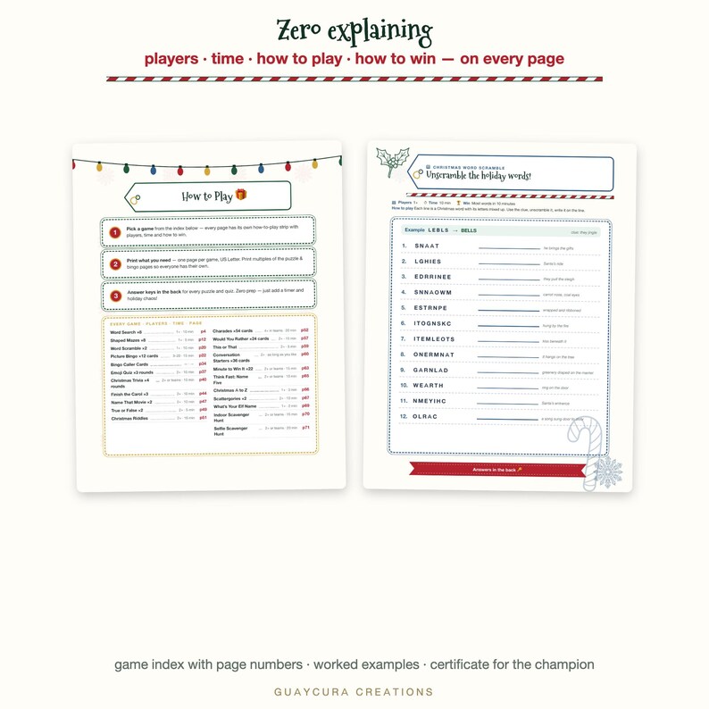 Utskrivbart julquiz | Utskrivbart paket med julfestspel, 100+ aktiviteter för familjen, utskrivbar PDF direktnedladdning bild 6