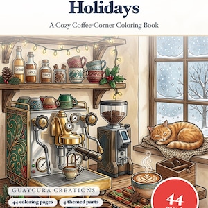 Cozy Coffee Christmas Coloring Book PDF Printable, Holiday Home Cafe Adult Coloring Pages, Hygge Aesthetic Coffee Lovers Gift image 1