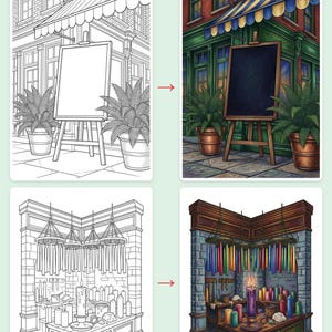 Small Shops on Main Street Coloring Book — Vintage Storefront Illustrations Printable PDF for Adults, 44 Pages, Instant Download image 3