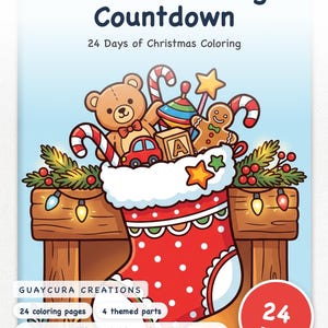 Christmas Countdown Printable | Advent Coloring Countdown Printable, 24 Days of Christmas Activity Book, Printable PDF Instant Download image 1