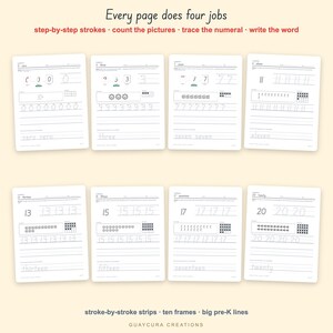 Number Tracing Worksheets 0–20 | Preschool Number Formation PDF with Counting, Ten Frames & Number Words, 26 Pages, Letter + A4 image 2