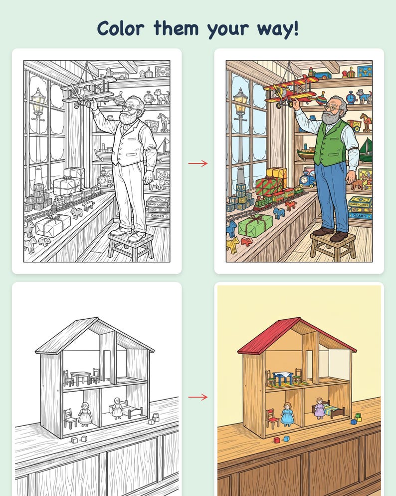 Vintage Christmas Coloring Pages | Vintage Christmas Toy Shop, 44 nostalgic toy designs, Printable PDF Instant Download Bild 3