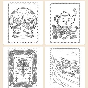 Color & Mail Christmas Postcards Coloring Book — Color and Send Vintage Cards Printable PDF for Family, 44 Pages, Instant Download image 2