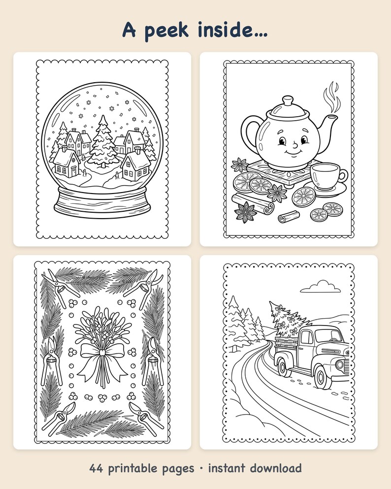 Color & Mail Christmas Postcards Coloring Book — Color and Send Vintage Cards Printable PDF for Family, 44 Pages, Instant Download image 2