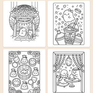 Little Ghosts' Night Market Coloring Book — Cute Spooky Printable PDF for Kids, 44 Pages, Instant Download image 2
