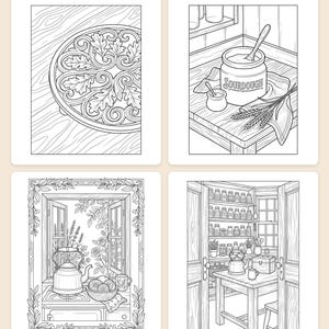 Libro da colorare "La dispensa del raccolto della strega della cucina" - Accogliente PDF stampabile autunnale per adulti, 44 pagine, download immediato immagine 2