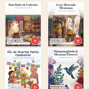 Colores de México 4-Book Coloring Bundle: 176 Pages of Pan Dulce, Cozy Mercado, Día de Muertos & Mexican Flowers by Guaycura Creations image 1