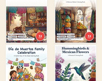 Paquete para colorear de 4 libros Colores de México: 176 páginas de Pan Dulce, Cosy Mercado, Día de Muertos y Flores Mexicanas de Guaycura Creations