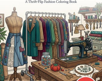Secondhand Style Makeover Coloring Book — Thrift-Flip and DIY Fashion Printable PDF for Teens & Adults, 44 Pages, Instant Download