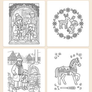 Winter Coloring Pages | Christmas Market Printable Coloring, 44 Detailed Folk Art Pages, Printable PDF Instant Download image 2
