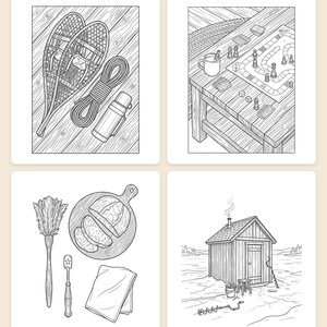 Cozy Winter Cabins Coloring Book — Snowed-In Rustic Cabins Printable PDF for Adults & Seniors, 44 Pages, Instant Download image 2