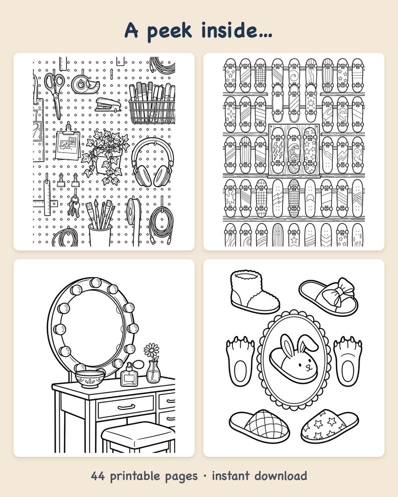 Dream Room Designer Printable Coloring Book, Tween Girls Bedroom Design Activity PDF, Kawaii Aesthetic Room Planner Kids Gift 8-12 image 2