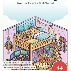 Dream Room Designer Printable Coloring Book, Tween Girls Bedroom Design Activity PDF, Kawaii Aesthetic Room Planner Kids Gift 8-12 image 1